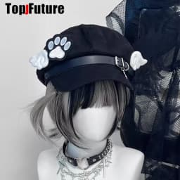 Wholesale Custom Made Customized Women Harajuku Gothic Lolita Beret Hat Cap Y2K Girl Angel Wing Dog Paw Handmade Sun Hats
