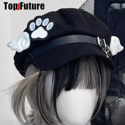Wholesale Custom Made Customized Women Harajuku Gothic Lolita Beret Hat Cap Y2K Girl Angel Wing Dog Paw Handmade Sun Hats