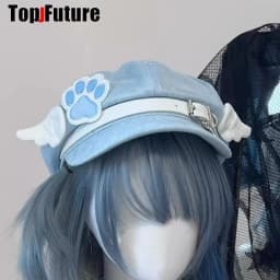 Wholesale Custom Made Customized Women Harajuku Gothic Lolita Beret Hat Cap Y2K Girl Angel Wing Dog Paw Handmade Sun Hats