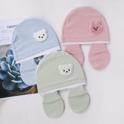 3Pcs/set Cotton Newborn Hats Caps Mittens Foot Cover Infant Felt Cute Bear Headwraps Baby Gloves Socks 0-3M Beanies
