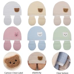 3Pcs/set Cotton Newborn Hats Caps Mittens Foot Cover Infant Felt Cute Bear Headwraps Baby Gloves Socks 0-3M Beanies