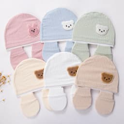 3Pcs/set Cotton Newborn Hats Caps Mittens Foot Cover Infant Felt Cute Bear Headwraps Baby Gloves Socks 0-3M Beanies