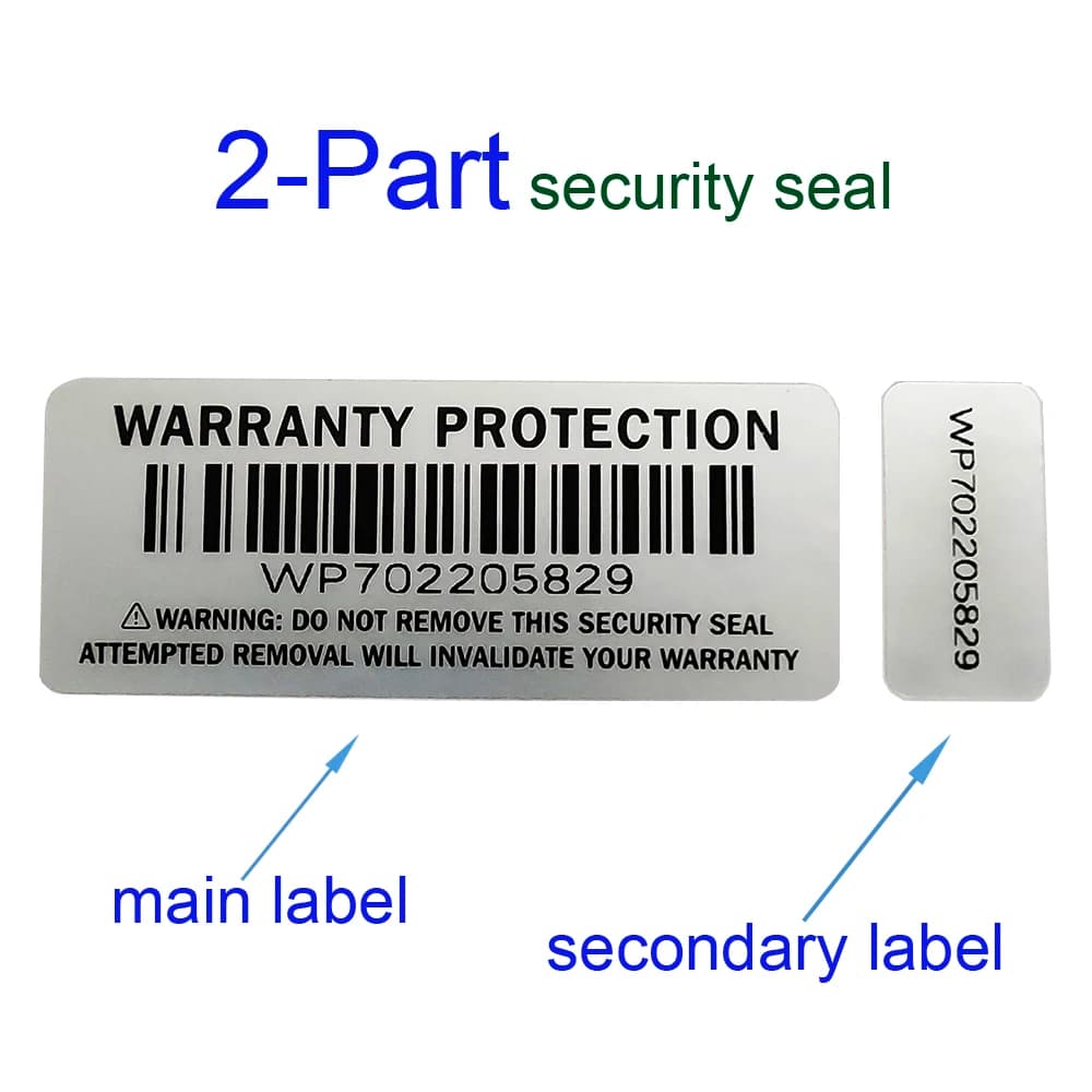 100 Pairs 2-part Warranty Protection Sticker Silver Security Seal Tamper Proof Primary and Secondary Double Numbered Labels