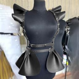 Gothic Punk Black PU Leather Ruffle Hem Body Harness Skirt For Women Adjustable Waist Shoulder Strap Decor For Club Rave Festiva