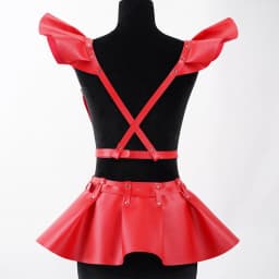 Gothic Punk Black PU Leather Ruffle Hem Body Harness Skirt For Women Adjustable Waist Shoulder Strap Decor For Club Rave Festiva