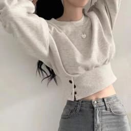 Autumn Women Solid O-Neck Slim Crop Top Lantern Sleeve With Button Sweat Casual Hip-Hop Sporty Pullover Sweet Chic Street Wear