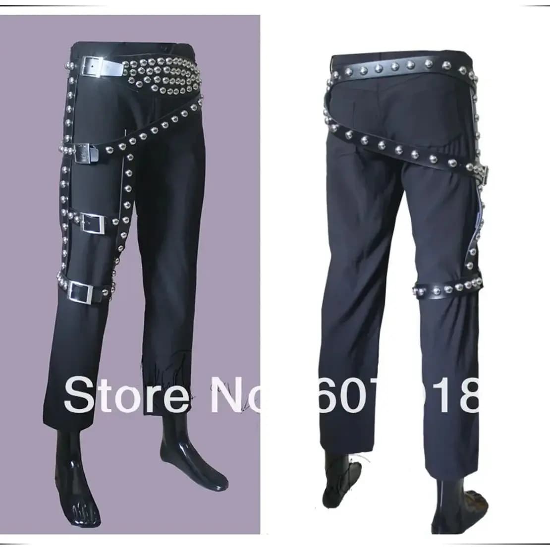 Impersonator Michael Joseph Jackson Costumes Jacket Stuff BAD JAM Leg Belt Punk Rivet Metal for Performance Show