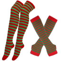 2Pair/Set Women Gothic Punk Over Knee Long Stripe Socks Girl Arm Sleeve Gloves Thigh High Cotton Socks Sweet Cute Christmas Gift