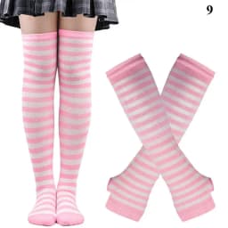 2Pair/Set Women Gothic Punk Over Knee Long Stripe Socks Girl Arm Sleeve Gloves Thigh High Cotton Socks Sweet Cute Christmas Gift