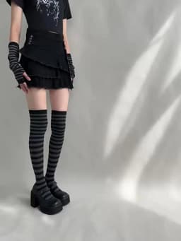 2Pair/Set Women Gothic Punk Over Knee Long Stripe Socks Girl Arm Sleeve Gloves Thigh High Cotton Socks Sweet Cute Christmas Gift