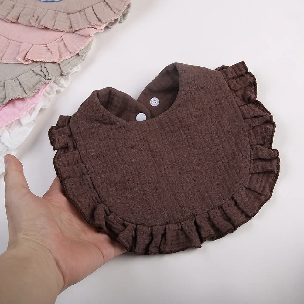 Solid Baby Bibs Adjustable Snap Saliva Towel Ruffled FrilEdge Muslin Cotton Burp Cloths A Grade Infant Boys Girls Feeding Scarf