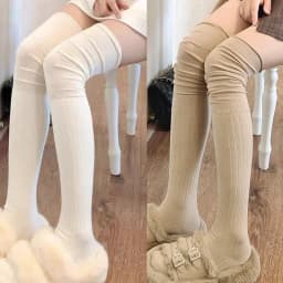 2pairs Women's Knee-length Socks Ladies Thigh-length SocksWarm Knitted Boot Socks Leg Warmers Japan JK Cotton Thigh High Bottoms