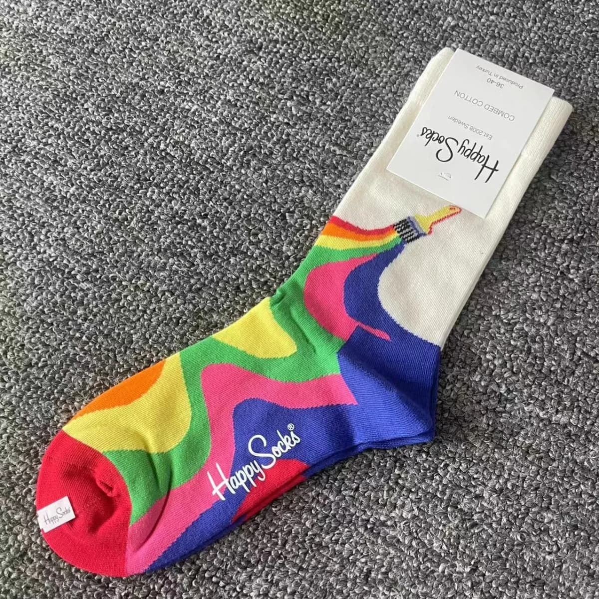 Happy Socks Print Multicoloured Socks Women Men Sports Socks Funky Fashion Dress Socks Casual Cotton