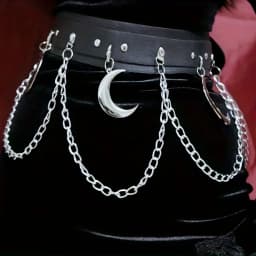 Witches vegan leather statement belt Moon Heart Circle chain belt goth rock Vintage Waistband For Women Girls