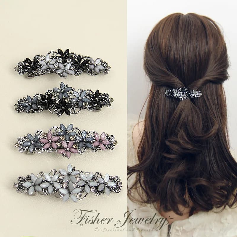 The new Korean version of the crystal flower spring hairpin elegant rhinestone wild ponytail hairpin women's hair accessories