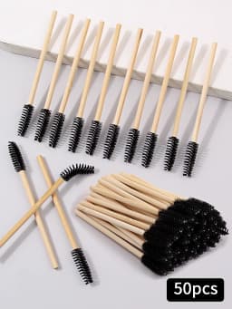 50Pcs Bamboo Handle Eyelash Brush Makeup Brush Eyelash Extension Mascara Wands Applicators Eye Lash Curling Comb Makeup Tools 