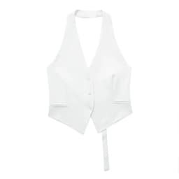 MUJER Off Shoulder Sleeveless Vest Women Black White Cropped Vest Woman Fashion Backless V Neck Short Coats Summer Waistcoat