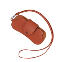 Portable Sunglasses Storage Bag Glasses Case Hanging Neck PU Leather Glasses Holder Protective Sleeve with Lanyard