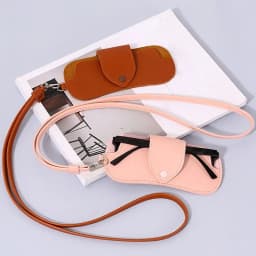 Portable Sunglasses Storage Bag Glasses Case Hanging Neck PU Leather Glasses Holder Protective Sleeve with Lanyard