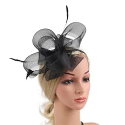 New Bridal Fascinator Bow Hat with Headband and Clips Jockey Feathered Top Hat Wedding Cocktail Tea Party Headpiece for Women