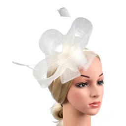 New Bridal Fascinator Bow Hat with Headband and Clips Jockey Feathered Top Hat Wedding Cocktail Tea Party Headpiece for Women