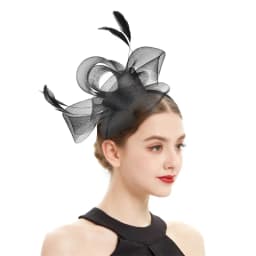 New Bridal Fascinator Bow Hat with Headband and Clips Jockey Feathered Top Hat Wedding Cocktail Tea Party Headpiece for Women