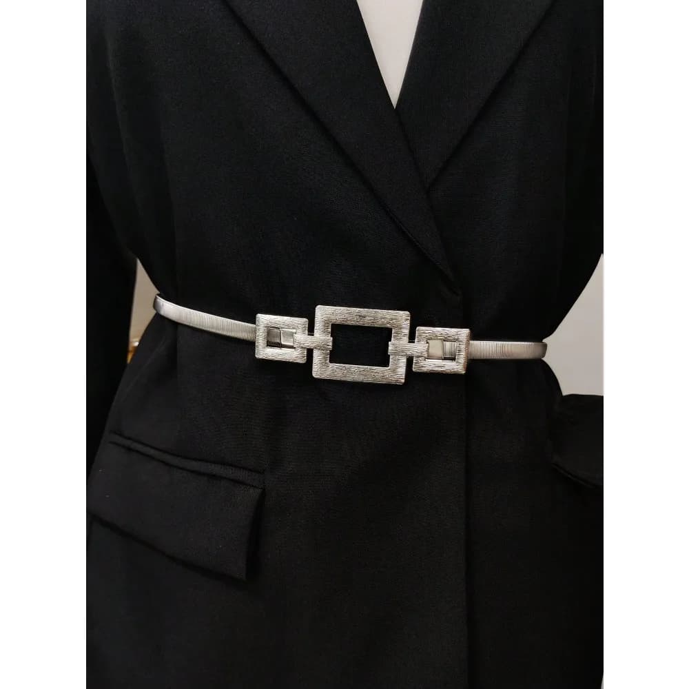 1pc Silver Elastic Metal Waist Chain Belt For Women, Suitable For Daily Wear With Dresses And Coats