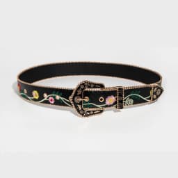 1pc Western Women Retro Casual Multi-Color Carved Beaded Random Floral Embossed Bead-Edge Belt, Suitable For Daily Wear