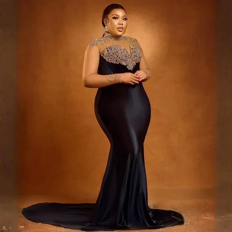 Sexy plus size ball Gown Mermaid Clear Neck illusion decal Evening gown High side split pleats Birthday party evening dress
