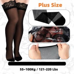 FREEAUCE Oversize Women Plus Size Black Lace Top Stay Up Anti-slip Over Thigh Knee High Elastic Sexy Fishnet Long Sock Stockings