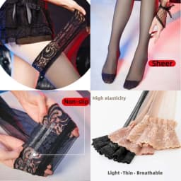 FREEAUCE Oversize Women Plus Size Black Lace Top Stay Up Anti-slip Over Thigh Knee High Elastic Sexy Fishnet Long Sock Stockings