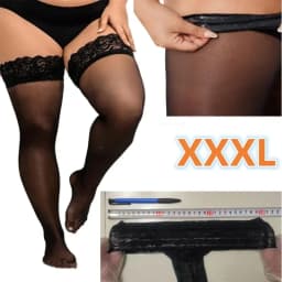 FREEAUCE Oversize Women Plus Size Black Lace Top Stay Up Anti-slip Over Thigh Knee High Elastic Sexy Fishnet Long Sock Stockings
