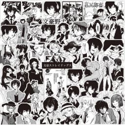 65pcs Black White Anime Bungo Stray Dogs Stickers Cartoon Retro Decals Motorcycle Laptop Car Cool Manga Sticker for Kids Toys
