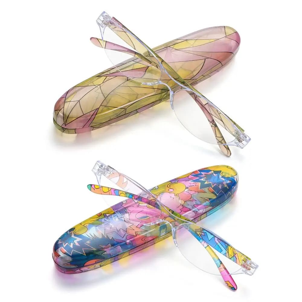 Floral Small Oval Reading Glasses with Case Vintage Anti Blue Light Eyewear Women Men Spring Hinge Computer Readers Eyeglasses