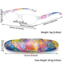 Floral Small Oval Reading Glasses with Case Vintage Anti Blue Light Eyewear Women Men Spring Hinge Computer Readers Eyeglasses