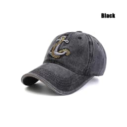 Washed Anchor Embroidered Denim Baseball Cap Outdoor Korean Style Distressed Summer Mens Cap