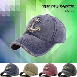 Washed Anchor Embroidered Denim Baseball Cap Outdoor Korean Style Distressed Summer Mens Cap