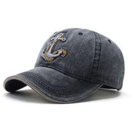 Washed Anchor Embroidered Denim Baseball Cap Outdoor Korean Style Distressed Summer Mens Cap