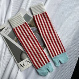 Colorful Combed Cotton Toe Socks Striped Retro Fashion Women's Tabi Socks Harajuku Japanese Middle Tube Sports Split Toe Socks