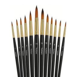12Pcs Artist Paint Brush Set - Versatile Pointed & Round Tips for Watercolor, Acrylics, Ink, Gouache, Oil, Tempera