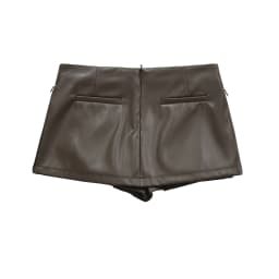 Faux Leather Mini Skirts Elegant Korean Fashion Black PU Skirts For Woman Low Rise Skirt Zip Up Split Skirt With Shorts Brown