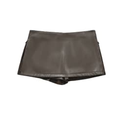 Faux Leather Mini Skirts Elegant Korean Fashion Black PU Skirts For Woman Low Rise Skirt Zip Up Split Skirt With Shorts Brown