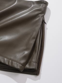 Faux Leather Mini Skirts Elegant Korean Fashion Black PU Skirts For Woman Low Rise Skirt Zip Up Split Skirt With Shorts Brown