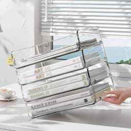 Desktop File Organizer Stackable Storage Tray Clear Paper Rack Stationery Box Transparent Holder Home Office Magazine Book Shelf