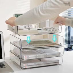 Desktop File Organizer Stackable Storage Tray Clear Paper Rack Stationery Box Transparent Holder Home Office Magazine Book Shelf