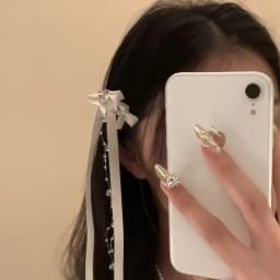 2PCS Sweet girl white ribbon bow bead long tassel hair clip duckbill clip hair accessory for women 2024 new model
