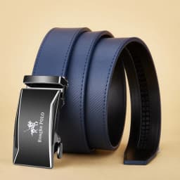 OYIFAN Men's Belt Blue Striped Belt Fashion Jeans Belt Genuine Leather Belt Automatic Buckle Belts