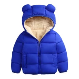 Kids Solid Color Coat, Zipper Open Front Hooded Cotton-padded Jacket for Boys and Girls, Black/ Dark Blue/ Royal Blue/ Red