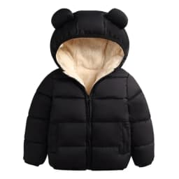 Kids Solid Color Coat, Zipper Open Front Hooded Cotton-padded Jacket for Boys and Girls, Black/ Dark Blue/ Royal Blue/ Red