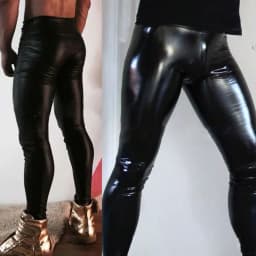 Men's PU Leather Classic Oily Shiny Legging Wet Look Sexy Skinny Pouch Pants Seamless Trousers Clubwear Solid Color Male Tight